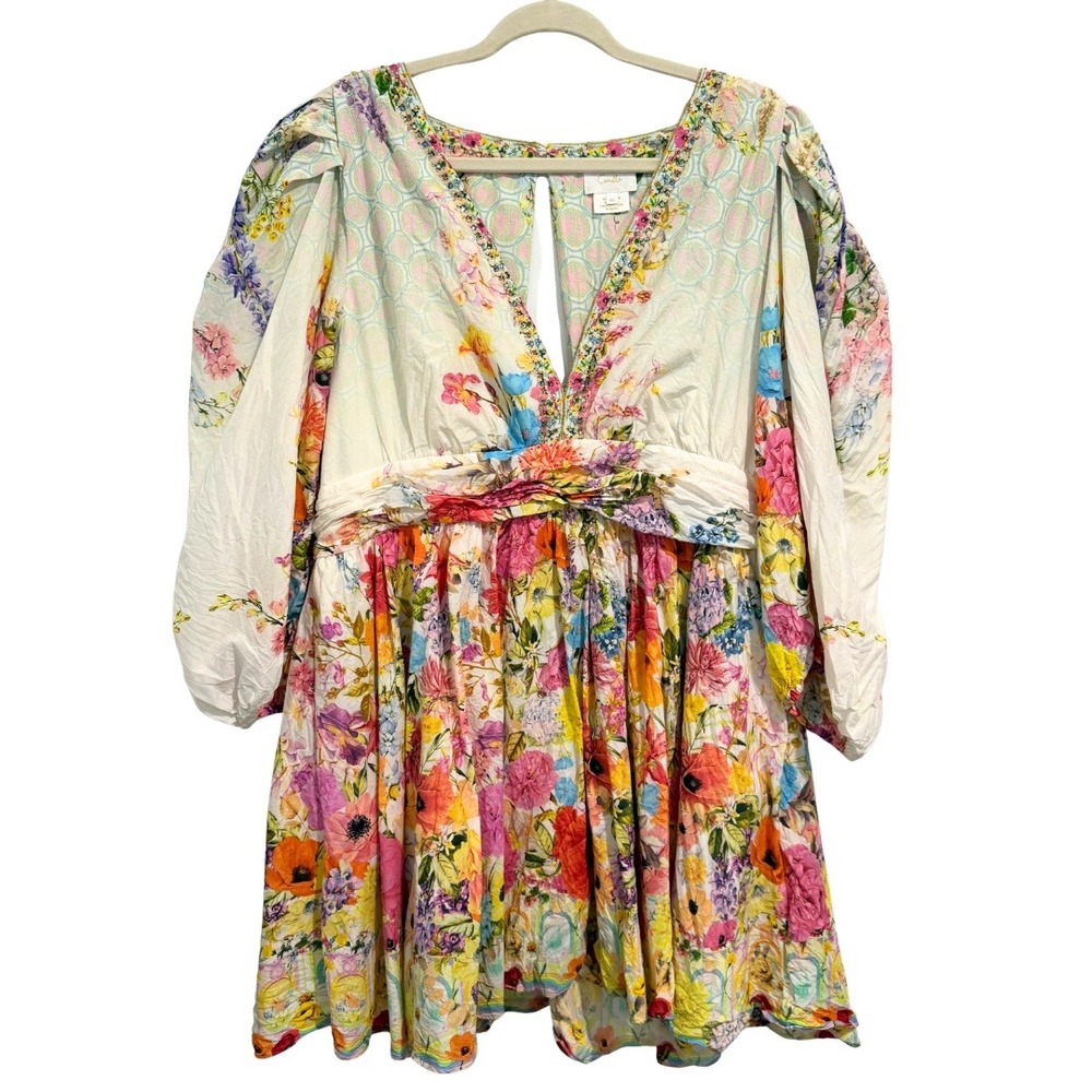 Camilla Flared Mini Dress Sunlight Symphony Bouson Sleeved Cotton Silk Blend XXL